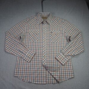 Wrangler Retro Shirt Mens Large Brown Blue Western Plaid Snap Button Long Sleeve